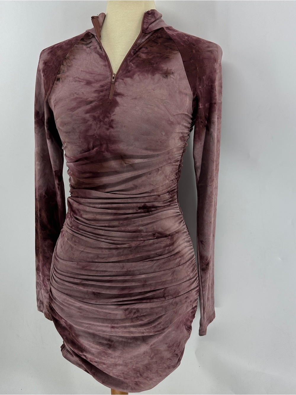 Honeybum Ruched Long Sleeve Tie-Dyed Stretch Bodycon